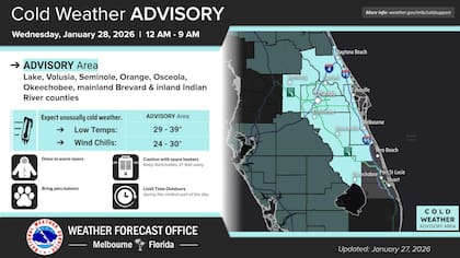 El frío se apodera del centro-este de Florida