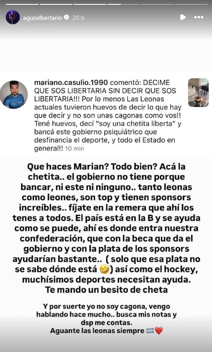 El fuerte cruce entre Agustina Albertario y un usuario en las redes sociales