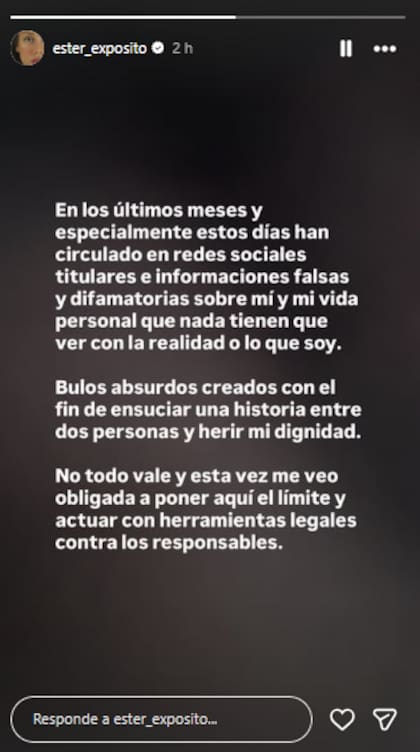 El fuerte descargo de Ester Expósito (Foto: Instagram @ester_exposito)