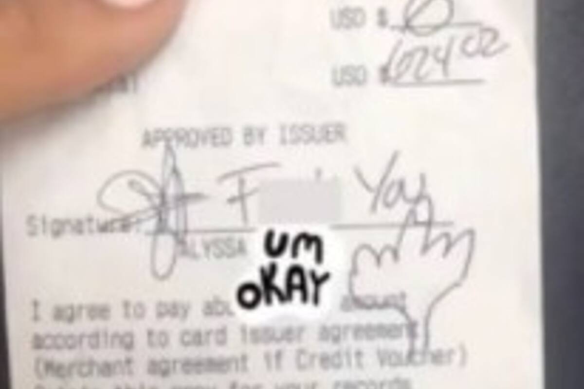 El fuerte insulto que le dejaron en el ticket a la moza. Fuente: TikTok