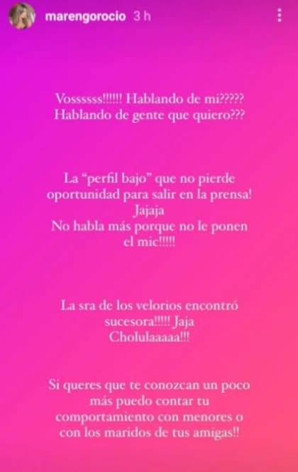 El fuerte mensaje de Marengo. Fuente: Instagram