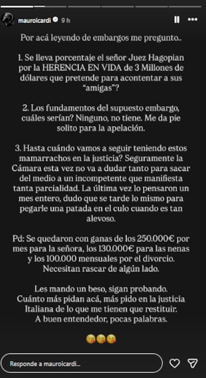 El futbolista apuntó contra la justicia argentina (Foto: Instagram @mauroicardi)