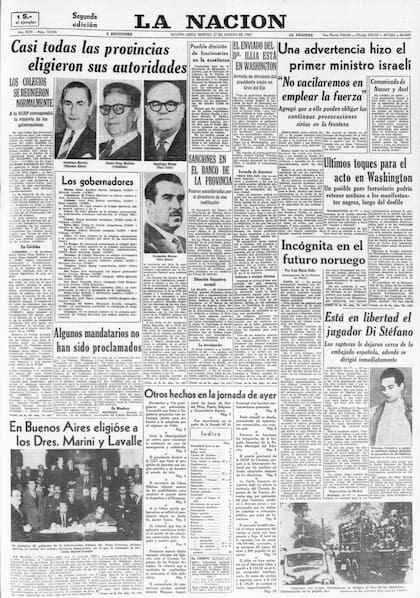 "El futbolista Di Stéfano fue liberado", informaba LA NACION en su tapa del 27 de agosto de 1963