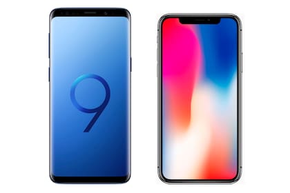 El Galaxy S9 frente al iPhone X; las imágenes están a escala; ambos llevan una pantalla de 5,8 pulgadas
