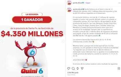 El ganador del Quini 6