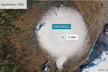 El glaciar en 1986 hoy está completamente descongelado.