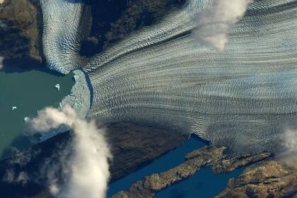 El glaciar Upsala, visto desde la Estación Espacial Internacional