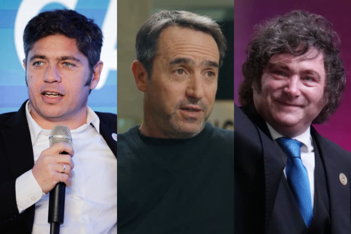 El gobernador bonaerense Axel Kicillof, Marcos Galperin y el presidente Javier Milei