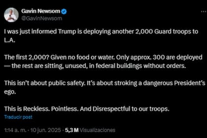 El gobernador de California, Gavin Newsom, apuntó contra las acciones de la administración federal
