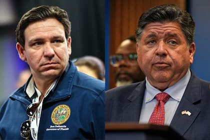 El gobernador de Florida, Ron DeSantis, apuntó contra el mandatario de Illinois, JB Pritzker, por sus políticas santuario para migrantes