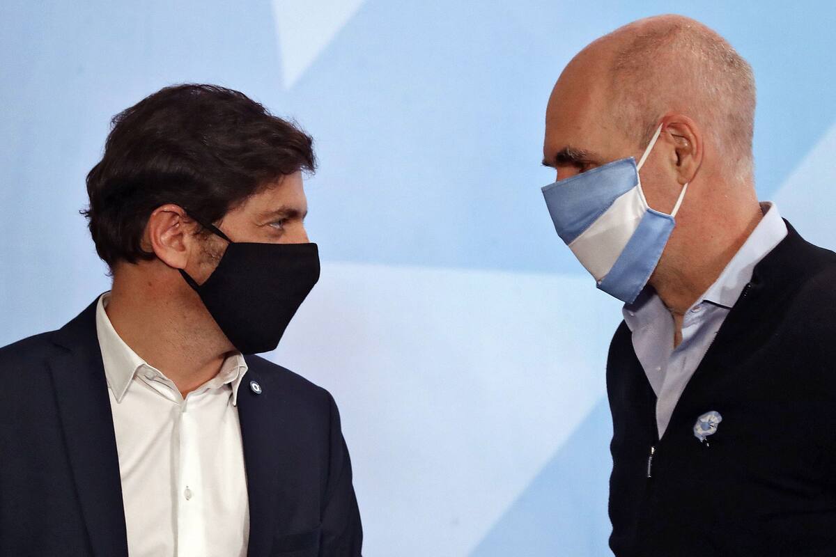 El gobernador de la provincia de Buenos Aires y el jefe de gobierno Horacio Rodriguez Larreta, durante ub encuentro en Olivos