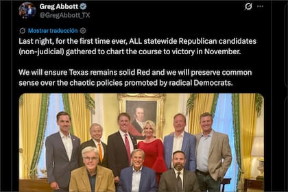 El gobernador de Texas, Greg Abbott, contó en redes sociales que los candidatos republicanos se reunieron esta semana para trazar su estrategia para las elecciones de noviembre