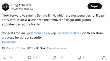 El gobernador de Texas, Greg Abbott, ha manifestado su respaldo al proyecto de ley SB4