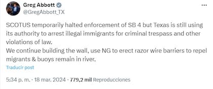 El gobernador de Texas respondió a la suspensión de la ley SB4 por parte de la Corte Suprema