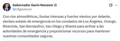 El gobernador declaró estado de emergencia en Los Ángeles, Orange, Riverside, San Bernardino, San Diego y Shasta