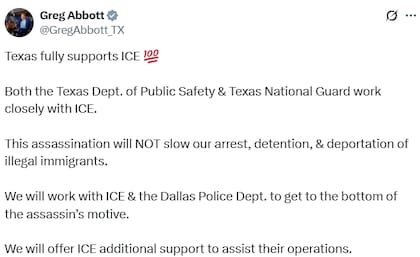 El gobernador Greg Abbott se pronunció en una publicación (X: @GregAbbott_TX)