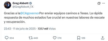 El gobernador reconoció la rápida respuesta de Newsom y el resto de los gobernadores por las inundaciones en Texas
