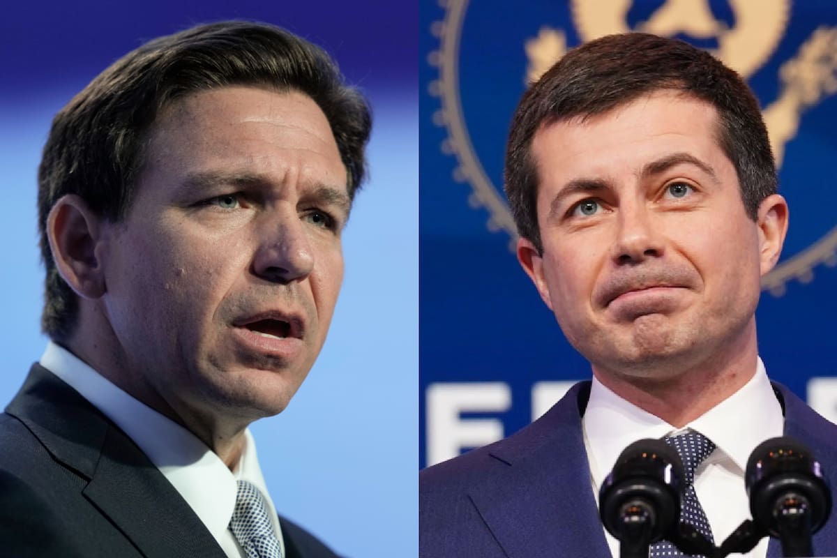 El gobernador republicano Ron DeSantis y el secretario de Transporte de EE.UU., Pete Buttigieg