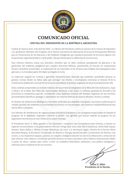 El Gobierno celebró la reforma de la ley de glaciares