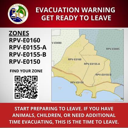 El gobierno de Rancho Palos Verdes distribuyó en las redes sociales un mapa con los lugares que deben evacuar