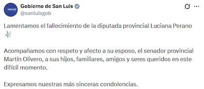 El gobierno de San Luis realizó una publicación en sus redes sociales para despedir a la diputada