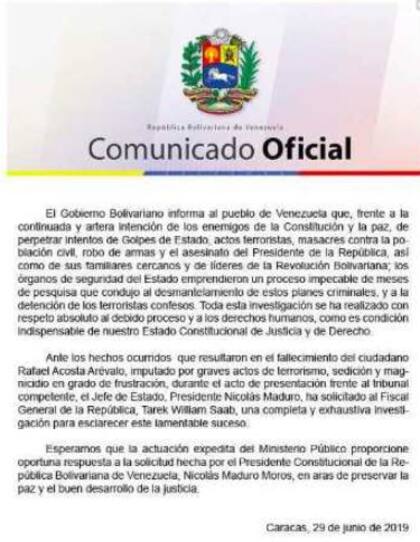El gobierno de Venezuela declaró oficialmente sobre el capitán torturado