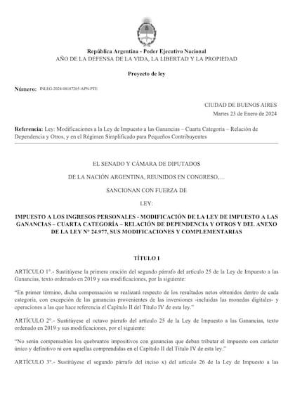 El Gobierno envió el proyecto de ley de "Impuesto a los ingresos personales"