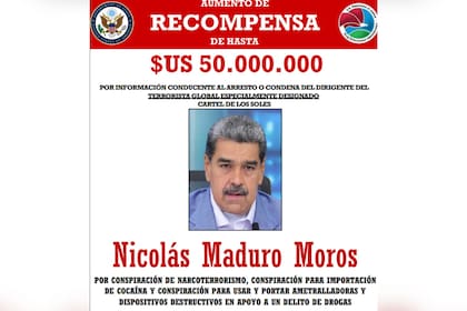 El gobierno estadounidense incrementó la recompensa por Maduro a US$50 millones