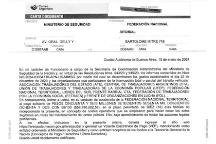 El Gobierno intimó a gremios y piqueteros a pagar los gastos por las protestas del 22 y 27 de diciembre