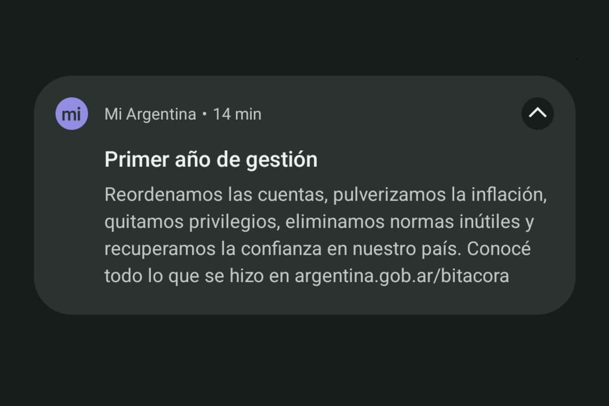 El Gobierno utilizó la app Mi Argentina para enviar un mensaje político en el aniversario de la asunción de Javier Milei
