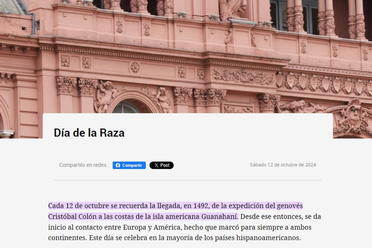 El Gobierno volvió a utilizar "Día de la Raza" en las publicaciones oficiales, pese a que hay un decreto con el cambio de nombre a Día del Respeto a la Diversidad Cultural