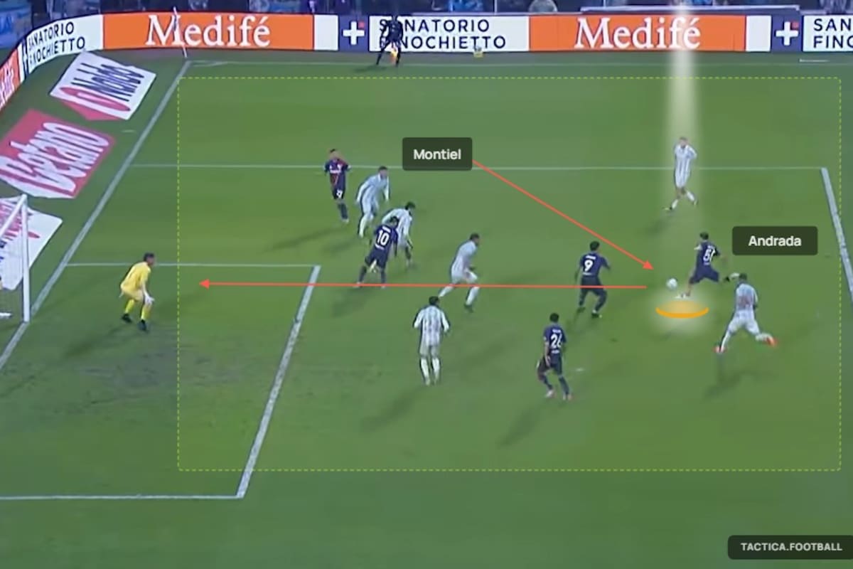 El gol de Tobías Andrada para River ante Atlético Tucumán, tras un centro atrás de Montiel y con todos en los carriles interiores