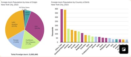 El gráfico que muestra la cantidad de migrantes residentes en Nueva York según su país de origen