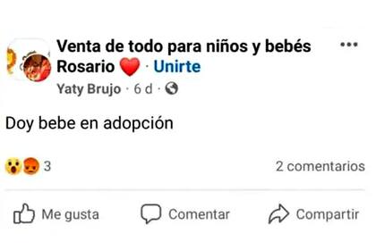 El grupo de Facebook dónde la persona publicó la adopción de su bebé