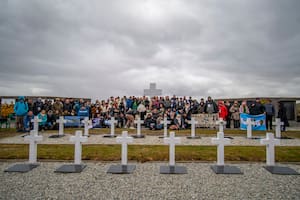 El grupo de familiares que recorrió el cementerio de Darwin