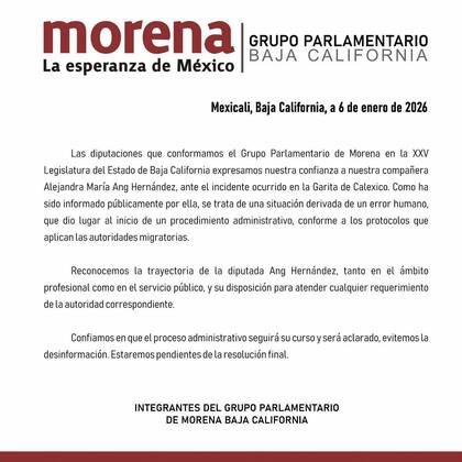 El grupo parlamentario destacó la disposición de Ang Hernández para atender los requerimientos de la autoridad y manifestó su confianza en que el proceso será aclarado conforme avance la revisión
