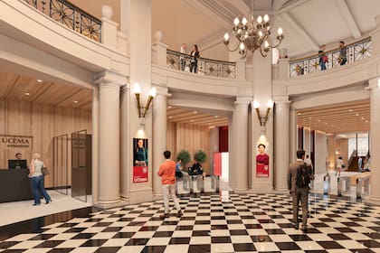 El hall central del nuevo edificio Maple Ucema conservará todas sus características patrimoniales