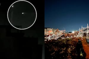 El helicóptero explotó, dañando la estructura de la torre y volando piezas de escombro y pedazos de la aeronave por la zona