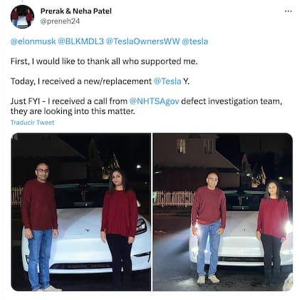 El hombre al que se le rompió el volante de su Tesla, con su auto nuevo