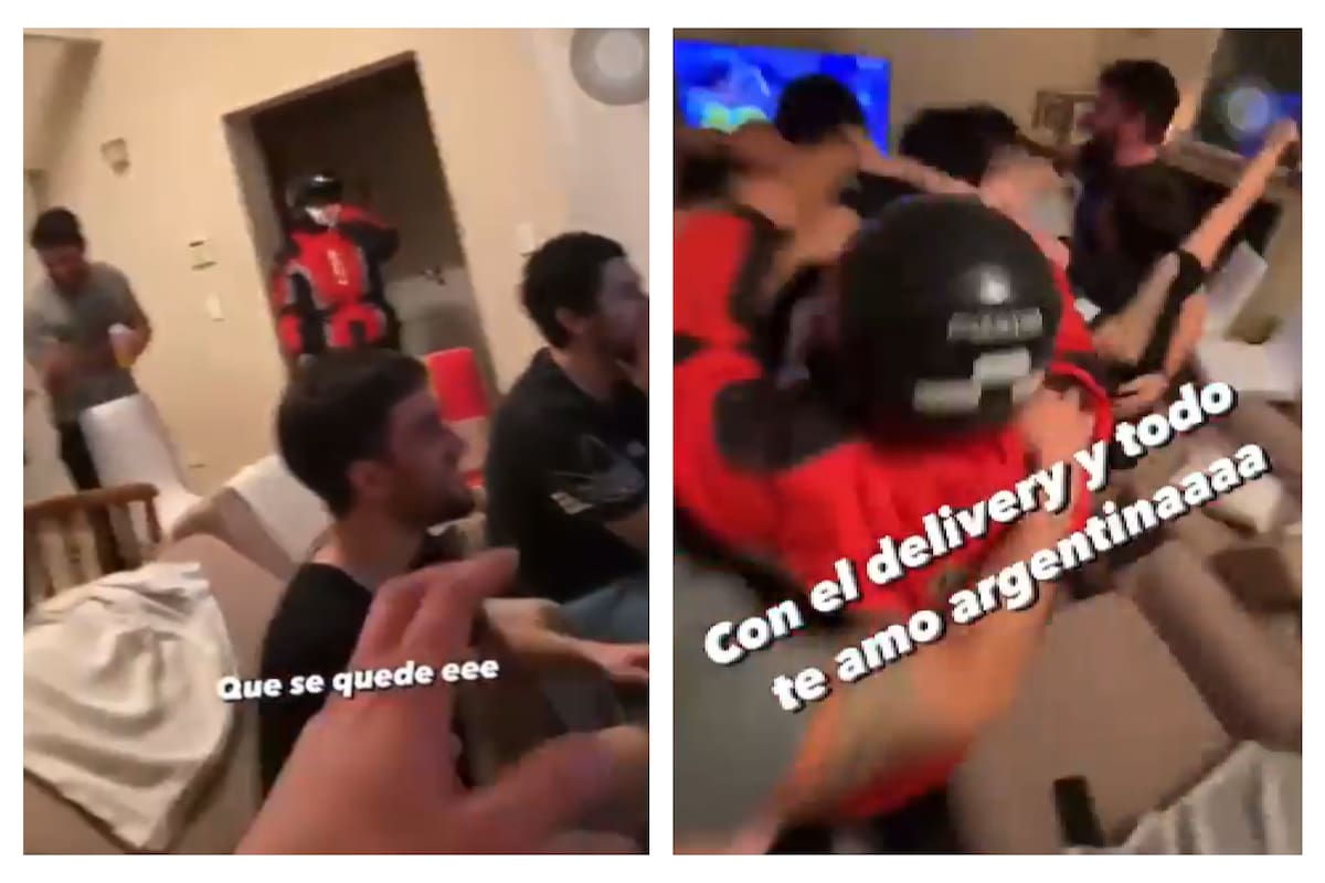 El hombre hizo el delivery y se quedó a festejar con el grupo de amigos