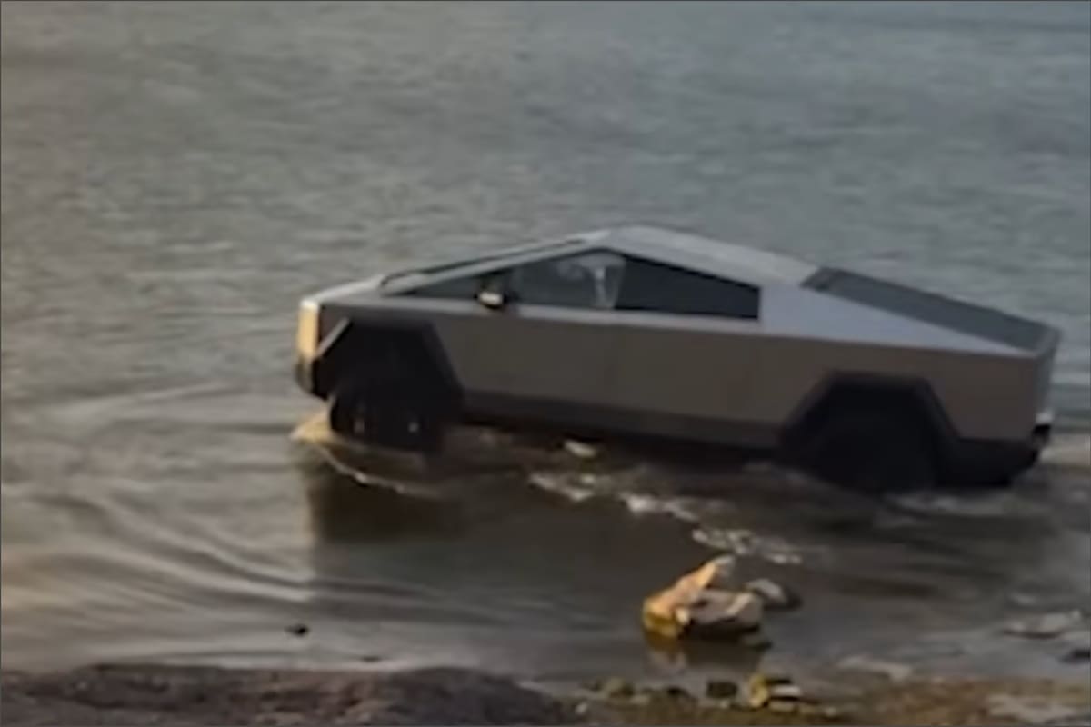 El hombre intentó probar su Cybertruck en el agua, pero terminó en el Lago Gravepine y fue arrestado