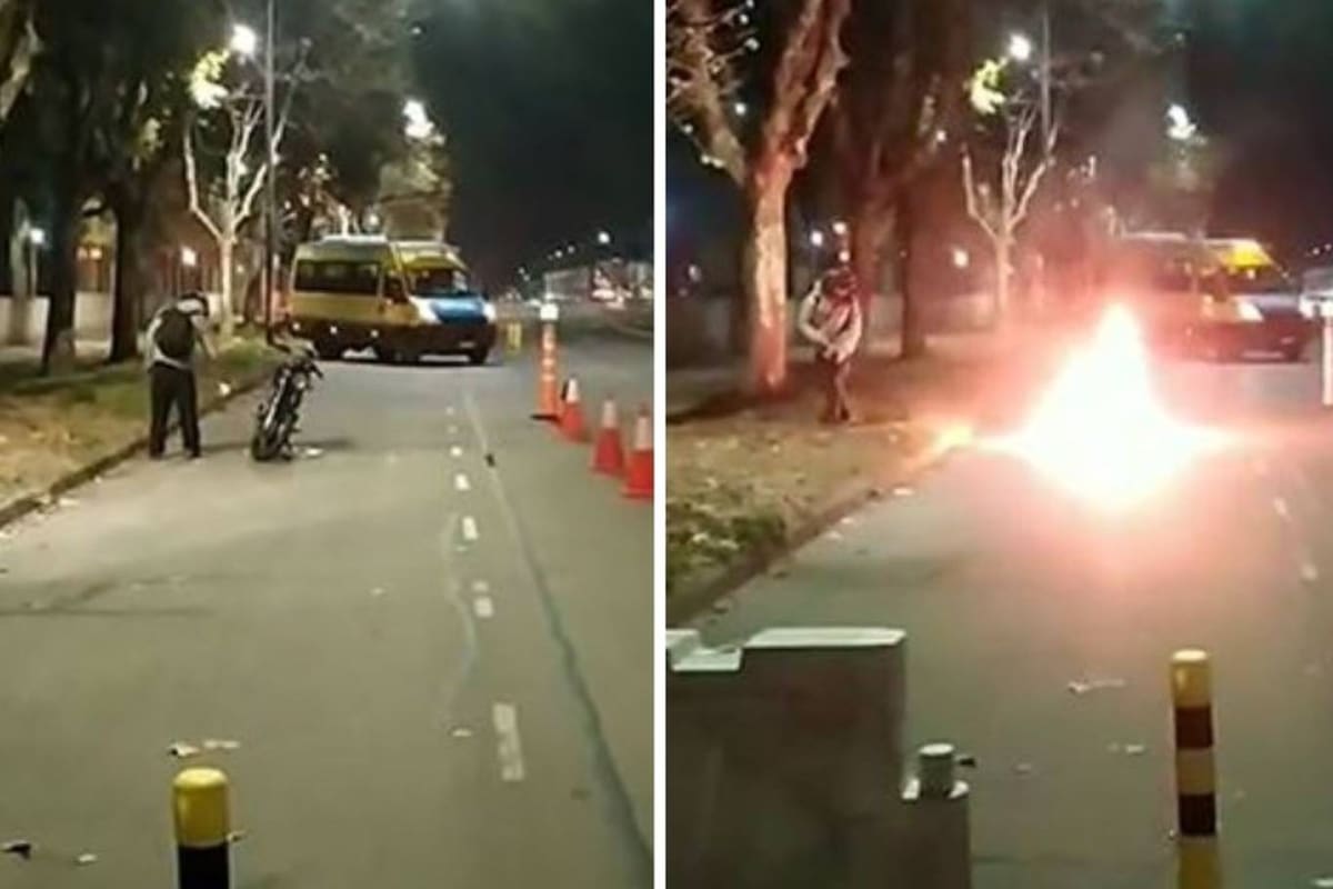 el hombre no tenía los papeles de la moto en la que circulaba por Villa Lugano, y decidió quemar el vehículo antes que se lo quitaran los agentes de tránsito