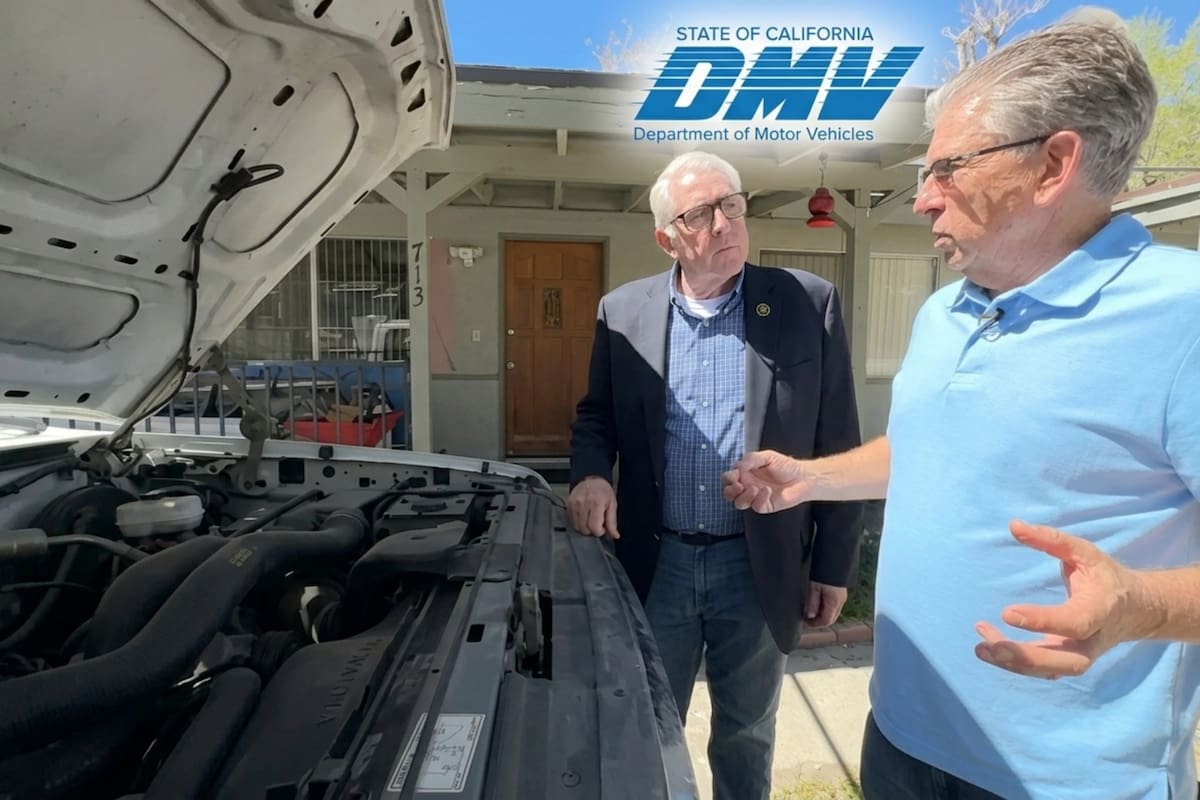 El hombre quedó en shock cuando vio la multa del DMV de California (Imagen basada en una captura de pantalla de YouTube del canal ABC 7 Los Angeles, editada con IA para incorporar el logo oficial del DMV)