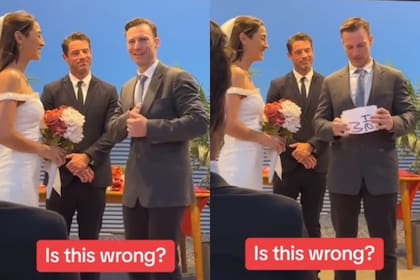 El hombre sacó una nota y expuso a la mujer frente a los invitados