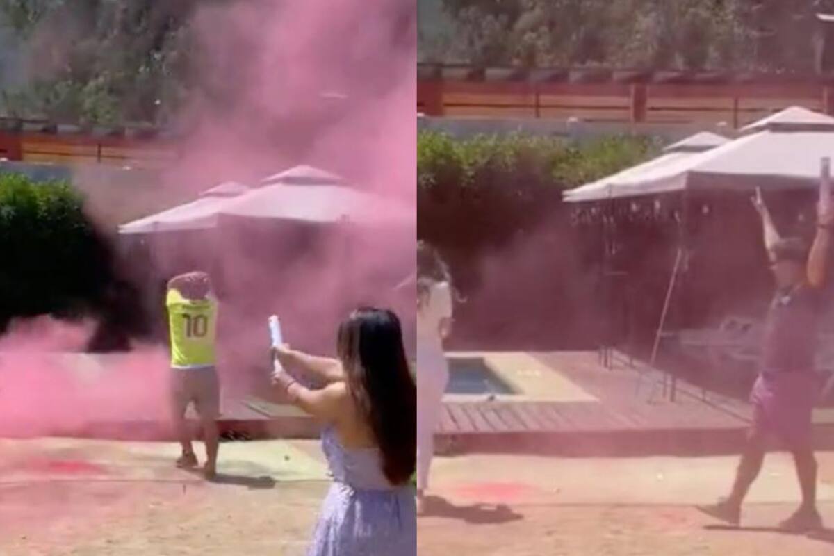 El hombre se tiró a la pileta al enterarse que tendrá una hija (Foto: Captura de pantalla TikTok @OlenaGonzalez)