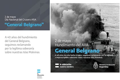 El homenaje del Ministerio de Educación Crucero ARA General Belgrano con la foto equivocada