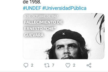 El homenaje por Twitter fue publicado en la cuenta oficial de la Universidad de la Defensa Nacional