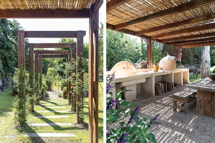 El horno de barro, la mesada y la bacha fueron hechos por Cobijo Bioconstrucción, Verde Barro Biocorralón y Sembrando Fuego. Su sistema de construcción sostenible comienza por utilizar materiales naturales como tierra arcillosa del jardín, paja, arena, madera y piedra.