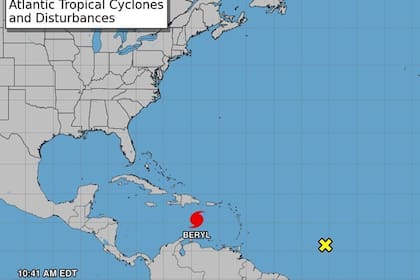 El Huracán Beryl se desplaza a través del Mar Caribe en dirección al suroeste del Golfo de México