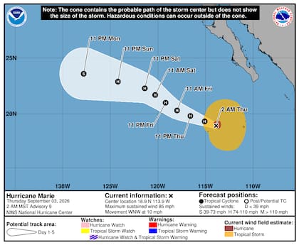 El huracán Marie encontrará aguas cálidas favorables durante dos días para alcanzar vientos máximos estimados de hasta 105 millas por hora (169 km/h)